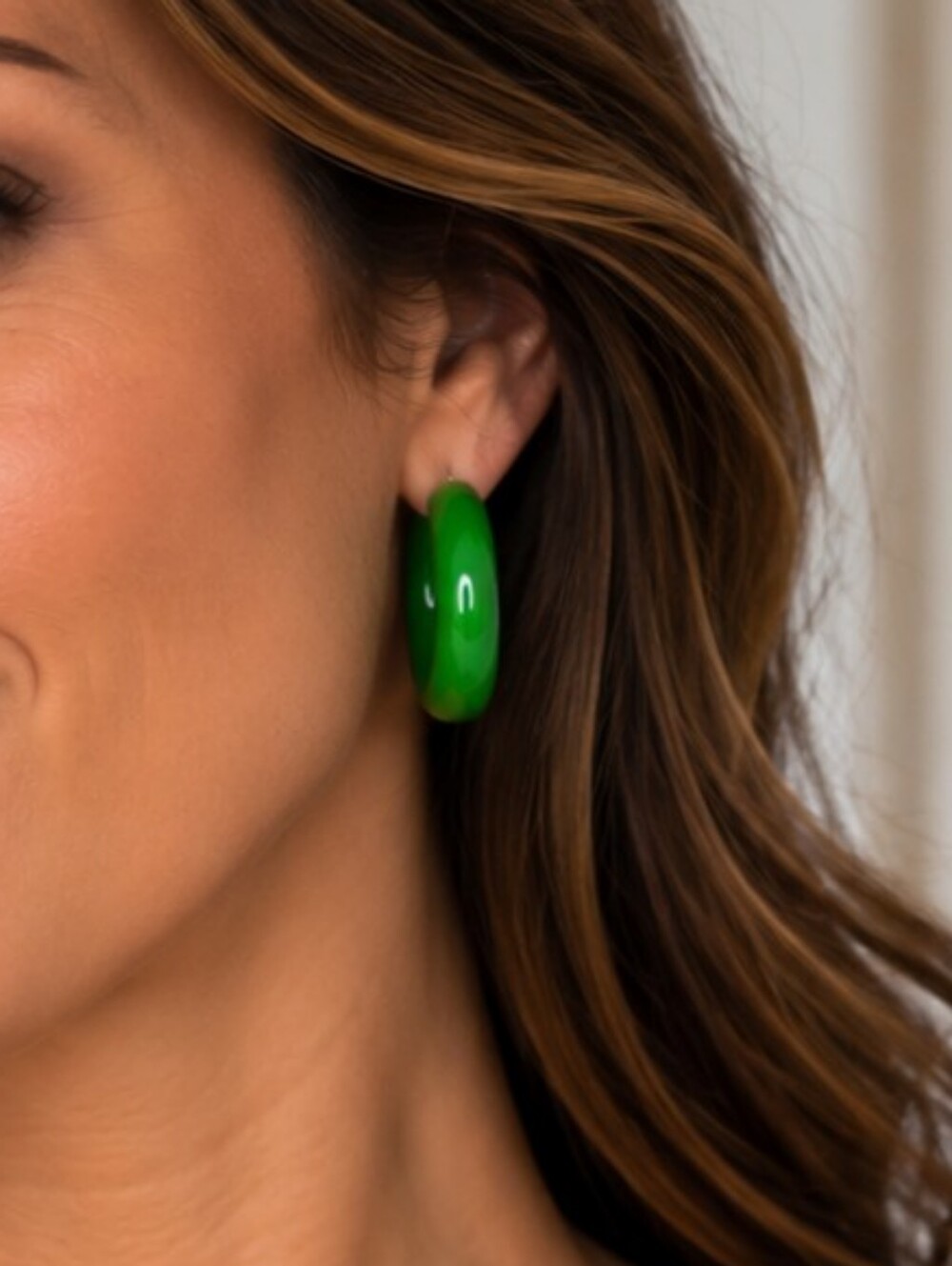 💎 Green Chunky Hoop Earrings Glossy Resin Acrylic Statement Retro Mod VGUC